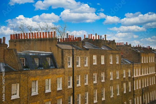 London UK Rooftops and Clay Chimneys on Townhouses