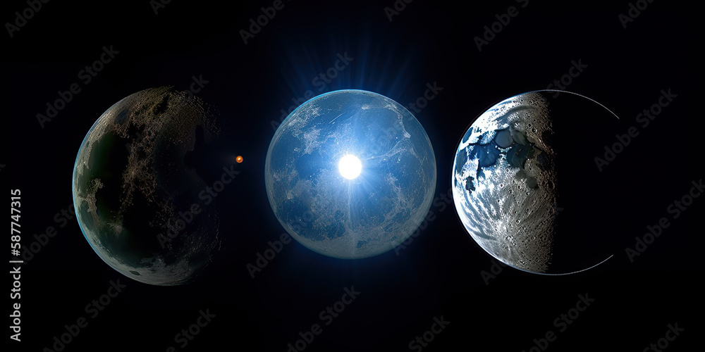 Naklejka premium Solar system with sun and planets - Generative AI