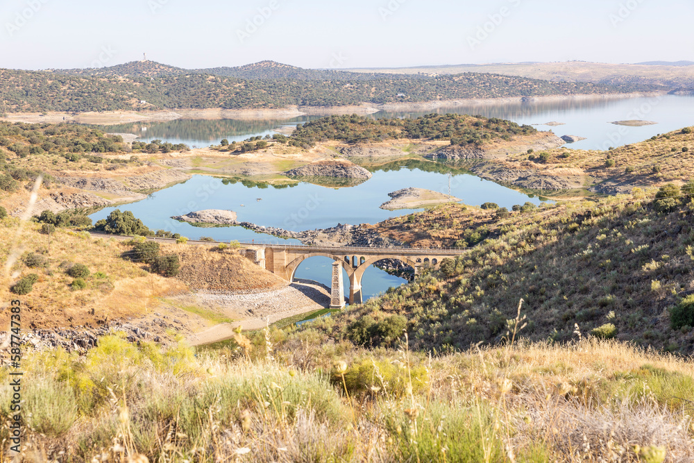 a view over Embalse de Alcántara water reservoir, province of Cáceres, Extremadura, Spain