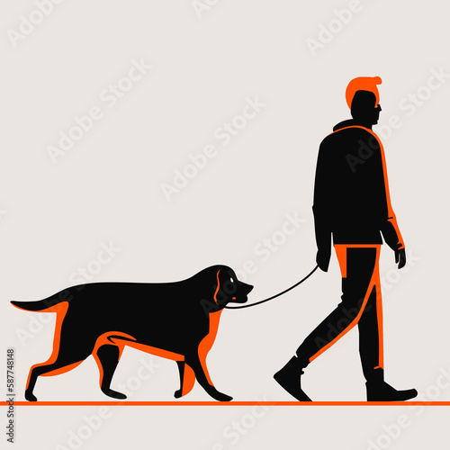 Cool man walking dog