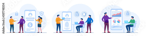 Database security, phishing, hacker attack concept. hackers stealing personal data. flat design illustration vector banner and background