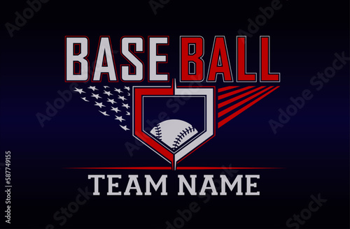 Baseball team design isolated on dark blue black background. School spirit shirts sport fan emblem. For print or cut (Cricut, Silhouette). 
 