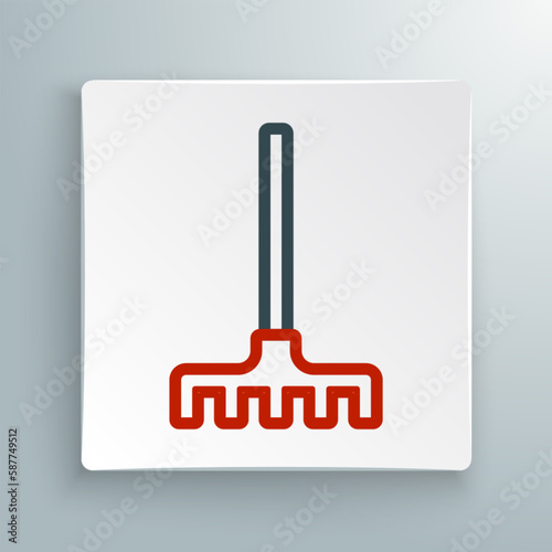 Line Garden rake icon isolated on white background. Tool for horticulture, agriculture, farming. Ground cultivator. Housekeeping equipment. Colorful outline concept. Vector