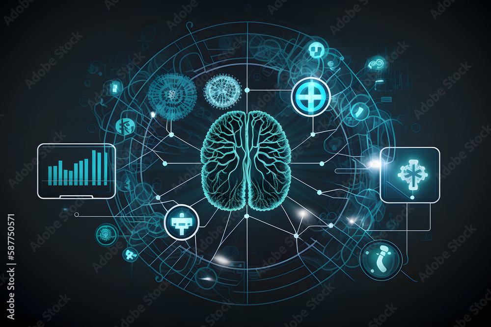 Medical icon network connection with modern virtual screen interface on hospital background, medicine technology network concept made with Generative AI Medical icon network connection with modern virtual screen interface on hospital background, medicine technology network concept made with Generative AI