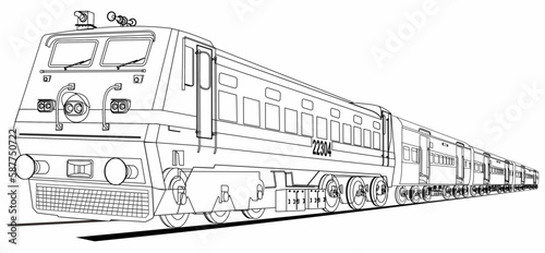 Illustration of Indian Super Fast Train lineart concept