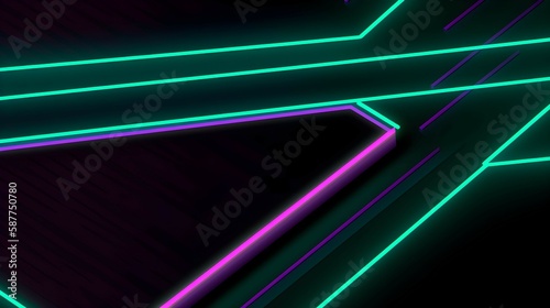 Abstract Background of Teal Neon Lines