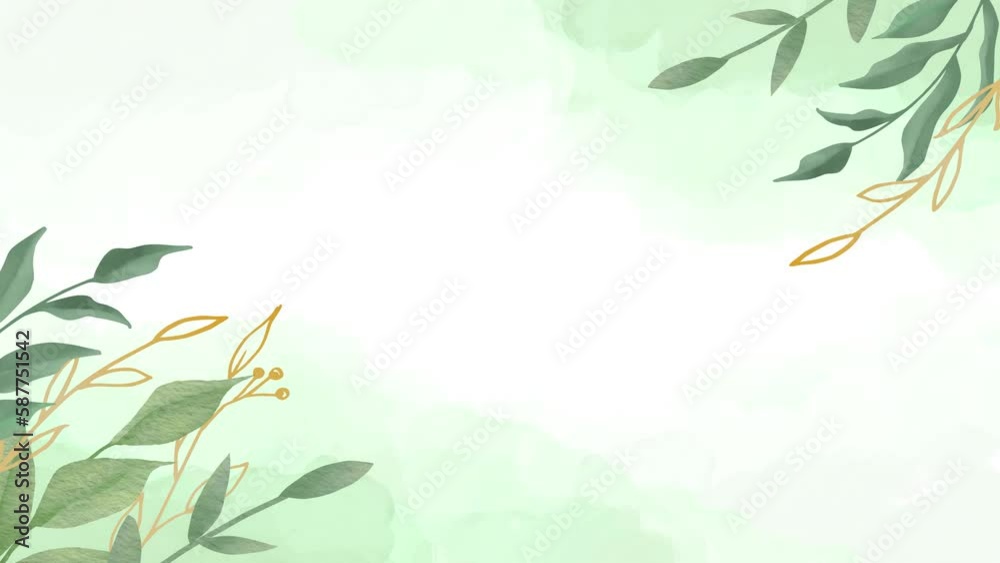 Green watercolor background with leaves animation for wedding ...