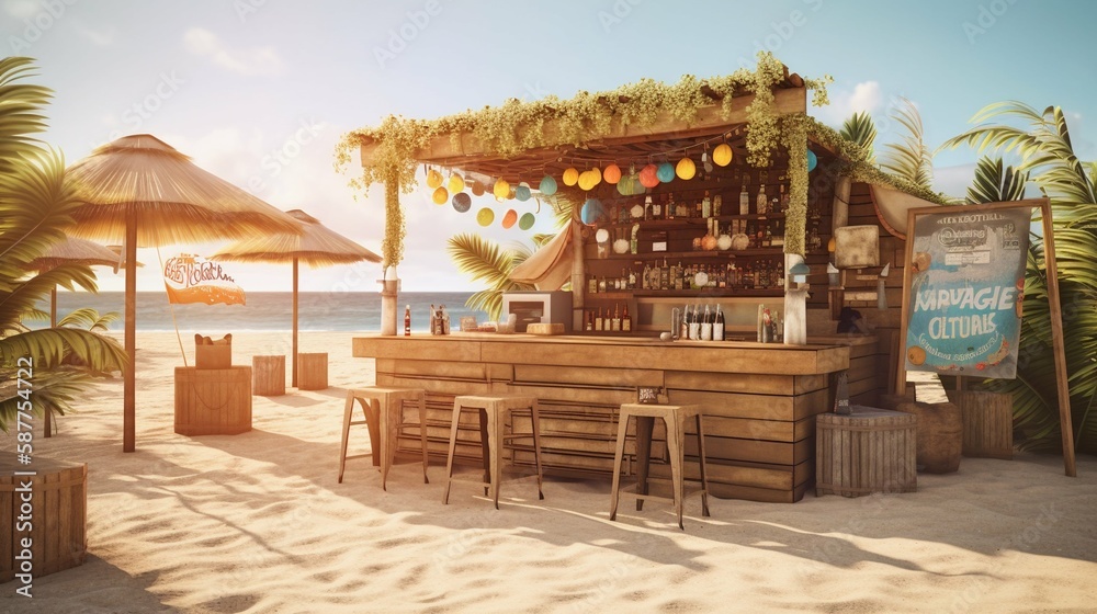 Beach bar at summer photo, cocktail bar. Generative AI
