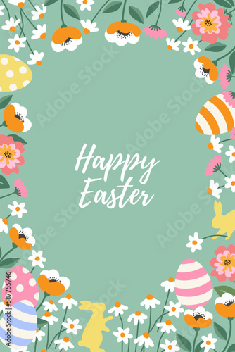 Happy easter decoration background. Easter elements decoration frame for event, invitation, background and banner design. Vector illustration.