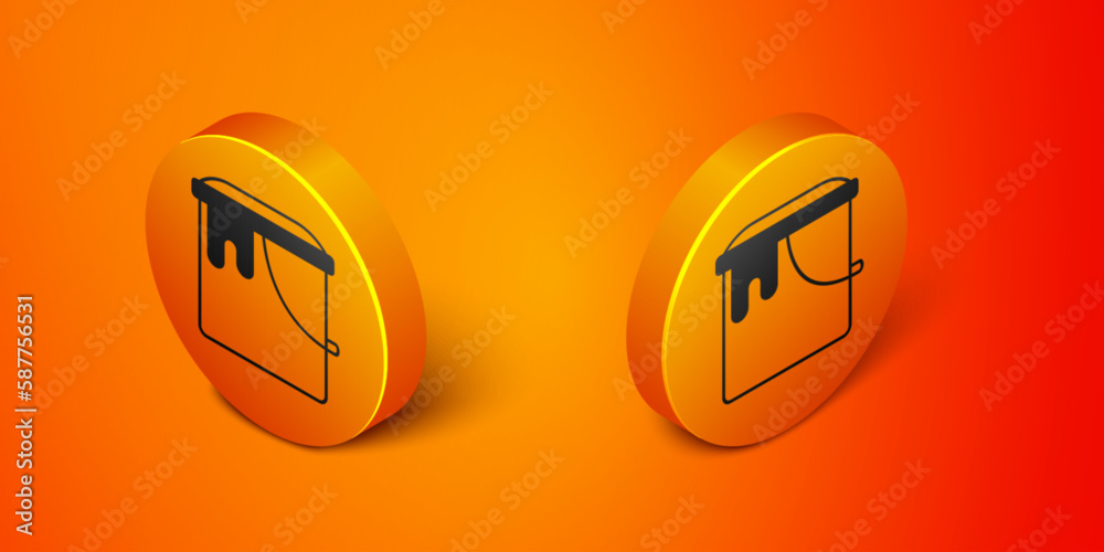 Isometric Paint bucket icon isolated on orange background. Orange circle button. Vector Isometric Paint bucket icon isolated on orange background. Orange circle button. Vector