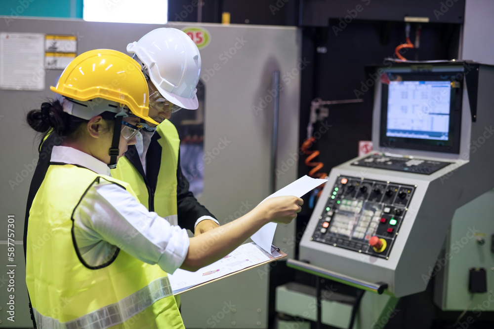 Factory auditor or inspector check mock up microchip blueprint Factory auditor or inspector check mock up microchip blueprint
