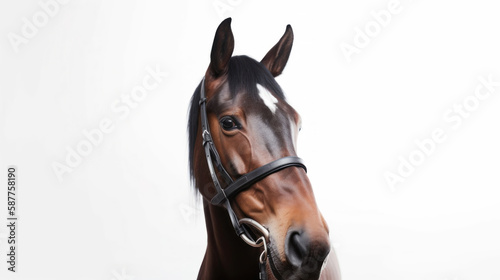 animal on the white Background a horse in harness generative ai