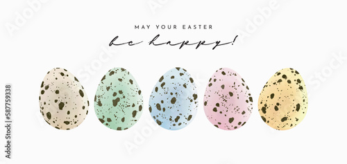 Vector Illustration With Colorful Quail Eggs And Easter Wishes On White Background. Graphic Great For Greeting Card Designs. Isolated Elements.
