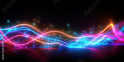 Abstract background with wavy colorful lights, Generative AI