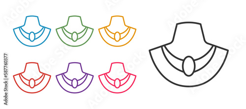 Set line Necklace on mannequin icon isolated on white background. Set icons colorful. Vector
