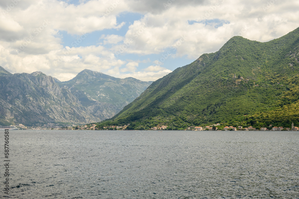 The picturesque Bay of Kotor seen from Perast, a port city in Montenegro
