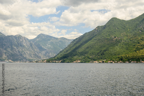 The picturesque Bay of Kotor seen from Perast, a port city in Montenegro