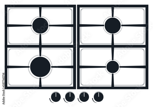 cooking surface of gas stove for kitchen vector illustration