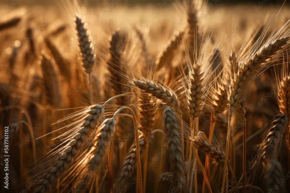 Close-up of a field of barley. Generative AI