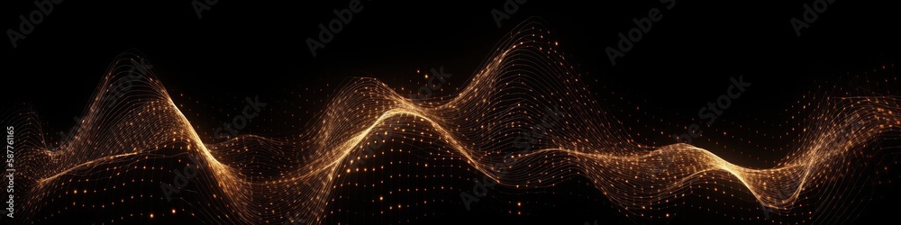 Dynamic Wave Elements Of Brown Dots On A Black Background. Generative AI