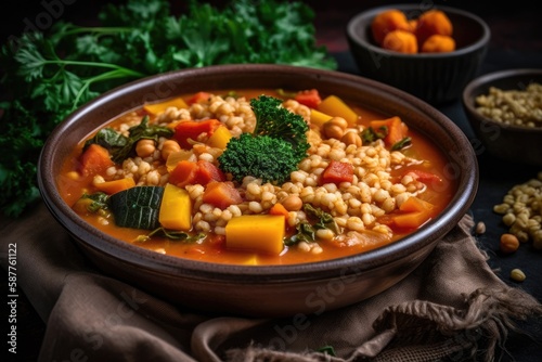 Bowl Of Barley And Vegetable Curry. Generative AI