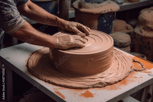 Clay Being Shaped Into A Coil. Generative AI photo