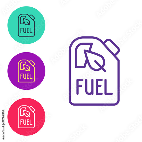 Set line Bio fuel canister icon isolated on white background. Eco bio and barrel. Green environment and recycle. Set icons colorful. Vector