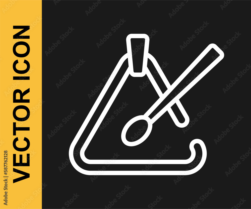 White line Triangle musical instrument icon isolated on black background. Vector White line Triangle musical instrument icon isolated on black background. Vector