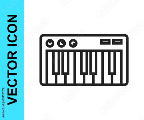 Black line Music synthesizer icon isolated on white background. Electronic piano. Vector