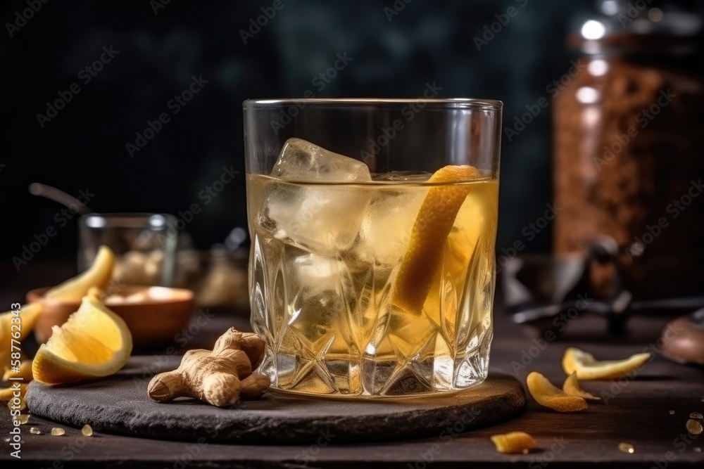 Glass Of Barley Tea With Ginger. Generative AI Glass Of Barley Tea With Ginger. Generative AI