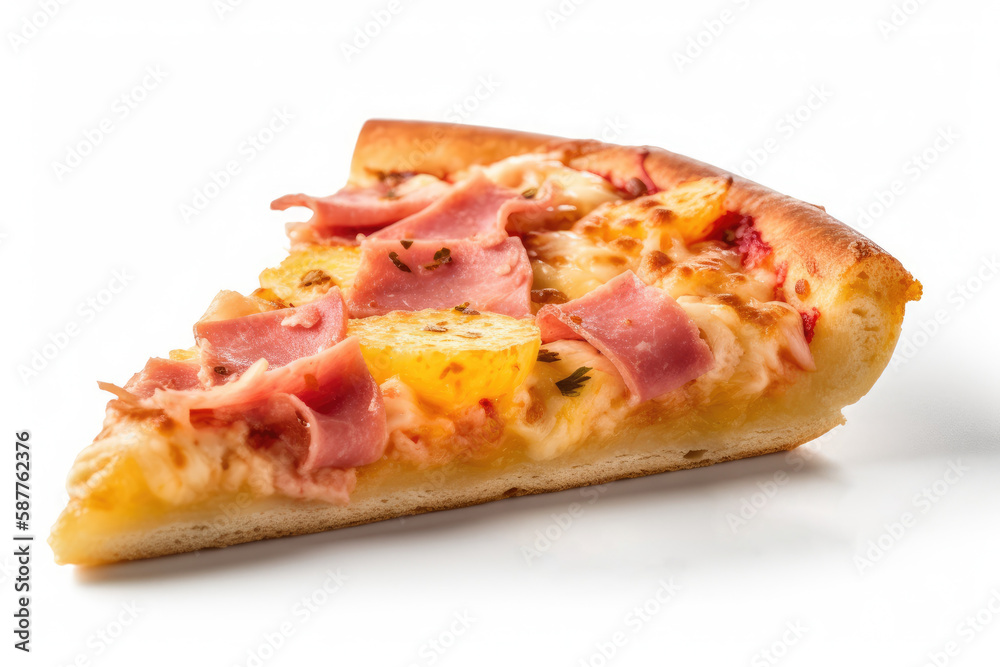 Hawaiian Pizza Slice On A White Background. Generative AI Hawaiian Pizza Slice On A White Background. Generative AI