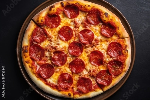Pepperoni Pizza On A White Plate, Top View. Generative AI