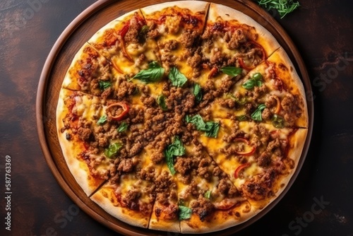 Supreme Pizza On A White Plate, Top View. Generative AI