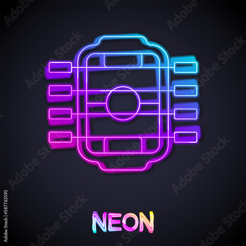 Glowing neon line Table football game hobby or leisure icon isolated on black background. Sport team football players. Vector