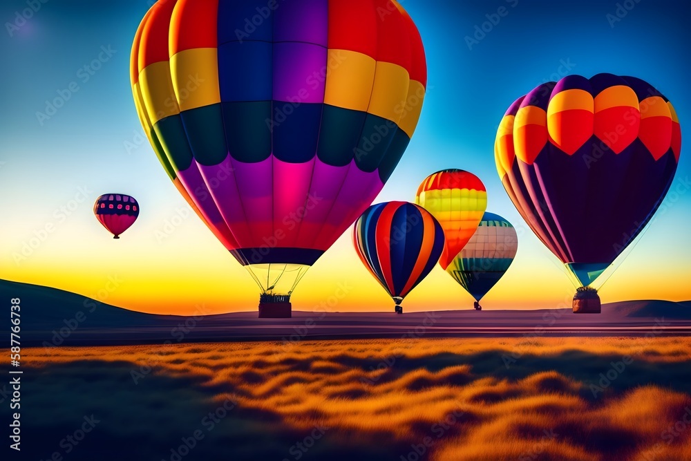 Obraz premium Graphic representation of Balloons on the Sky. Generative AI. 