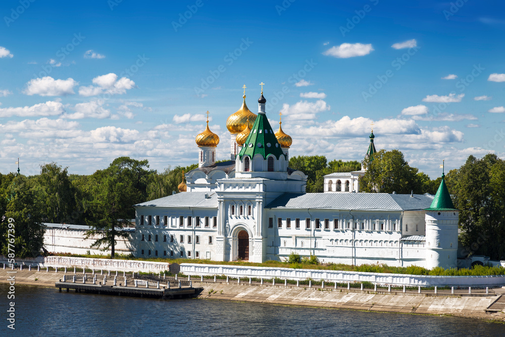 View of the Ipatievsky male orthodox monastery on the banks of the Kostroma River. Kostroma city, Russia