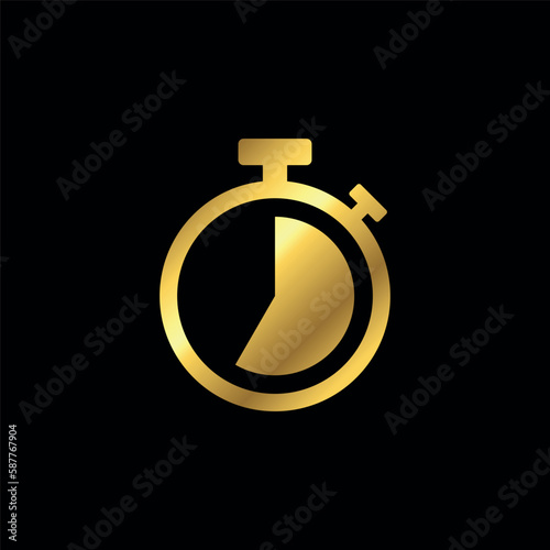 Gold Color Stopwatch Icon Vector Template 