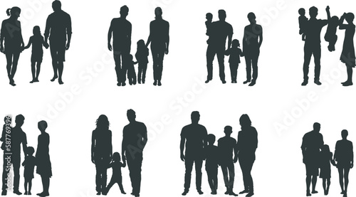 Family silhouette, Happy family silhouette, Family SVG, Family silhouette set- V03
