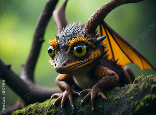 Cute chestnut baby dragon created with Generative AI.