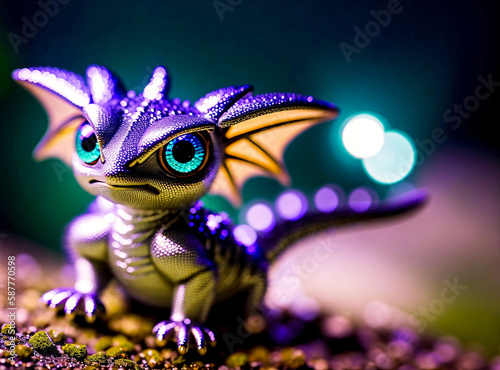Cute silver baby dragon created with Generative AI.