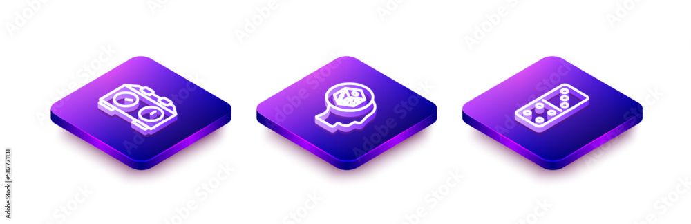 Set Isometric line Time chess clock, Game dice and Domino icon. Vector Set Isometric line Time chess clock, Game dice and Domino icon. Vector