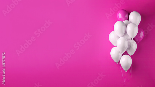 white and viva magenta balloons minimal creative on bright viva magenta background with copy space (AI Generated)