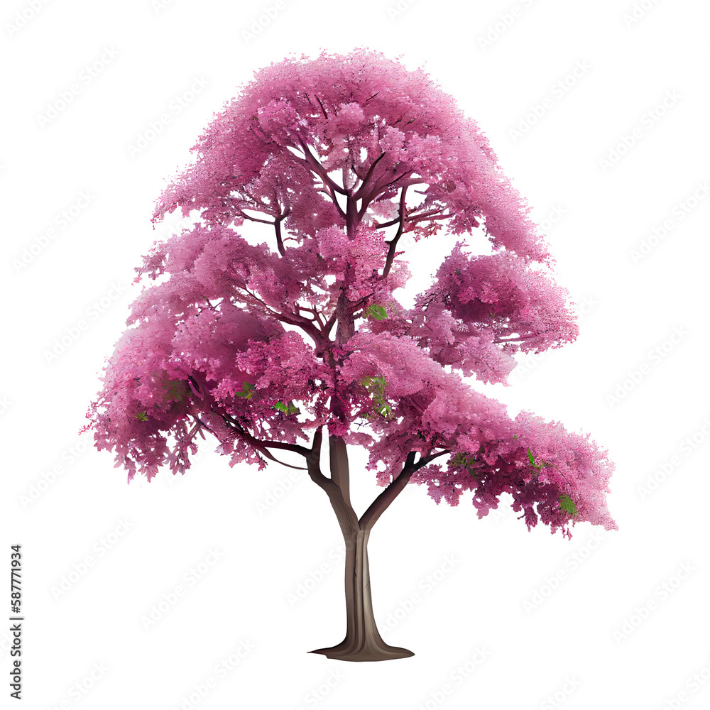 Fototapeta premium Cherry blossoms Pink spring tree on Isolated Transparent png background. 3D illustration spring isolated transparent background png. Generative AI