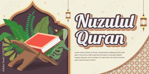 Nuzulul Quran Islamic Celebration background. Which means the revelation of the verses of the Quran
