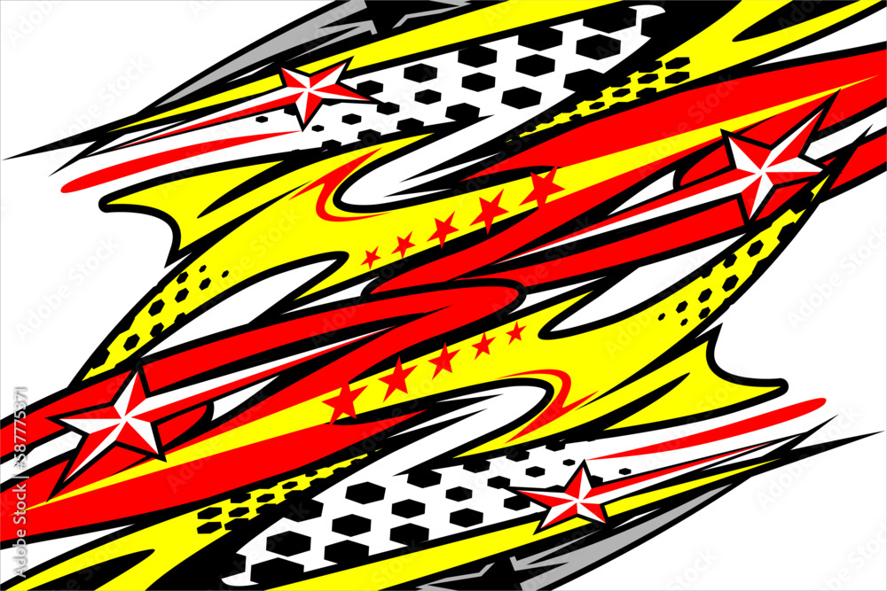 Design vector racing background with a unique stripe pattern with bright colors and a star effect.