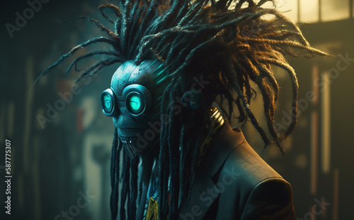 abstract whimsical beast lawyer through electro-punk, neo-futuristic harajuku dreads cinematic