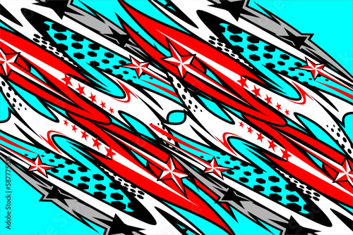 Design vector racing background with a unique stripe pattern with bright colors and a star effect.