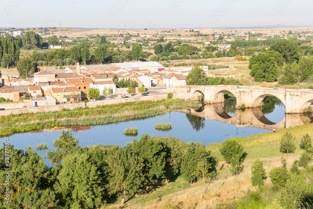 old Roman bridge over Agueda river at Ciudad Rodrigo, province of Salamanca, Castile and Leon, Spain