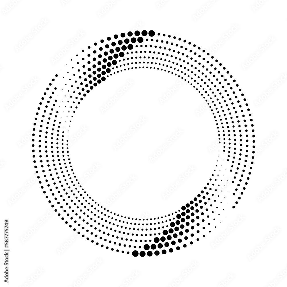 Black halftone dotted lines in circle form. Geometric art. Design element for border frame, round logo, tattoo, sign, symbol, badge, emblem, social media, prints, template, pattern, backdrop Black halftone dotted lines in circle form. Geometric art. Design element for border frame, round logo, tattoo, sign, symbol, badge, emblem, social media, prints, template, pattern, backdrop