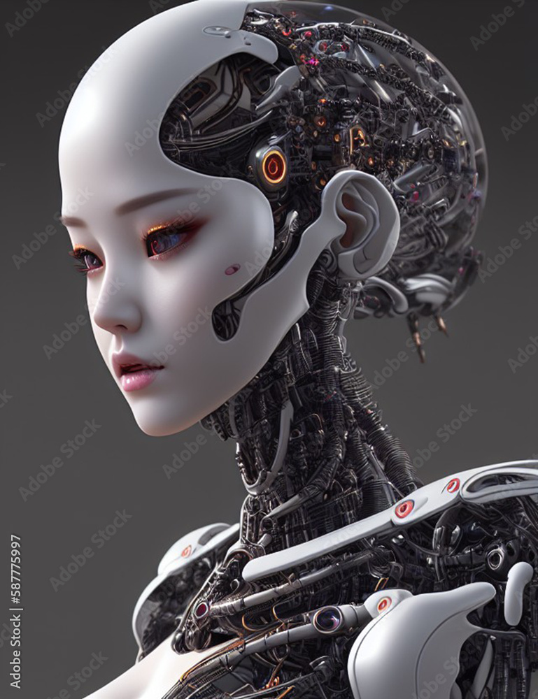 Robotic lady, 3D render, create with generative Ai
